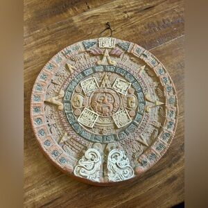 Aztec Calendar Wall Plaque Handmade Clay